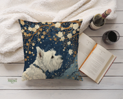 The Starry Westie Throw Pillow | West Highland White Terrier Dog Art Cushion - Darwin & Rose