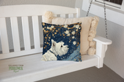 The Starry Westie Throw Pillow | West Highland White Terrier Dog Art Cushion - Darwin & Rose