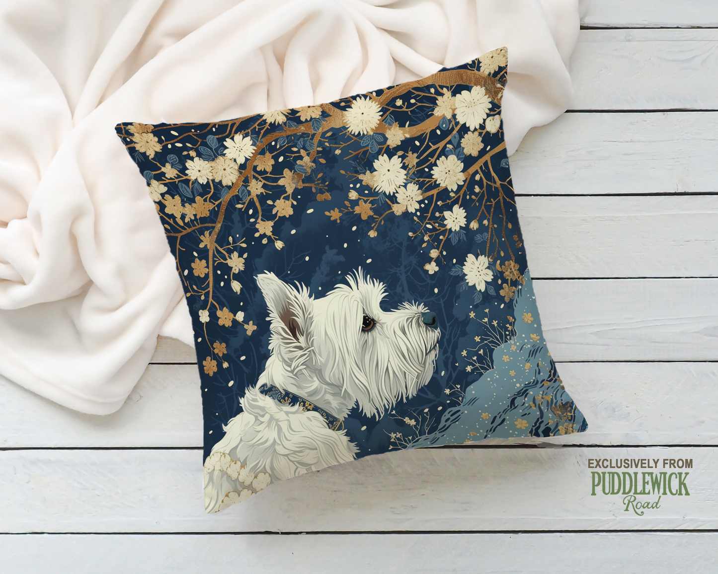 The Starry Westie Throw Pillow | West Highland White Terrier Dog Art Cushion - Darwin & Rose