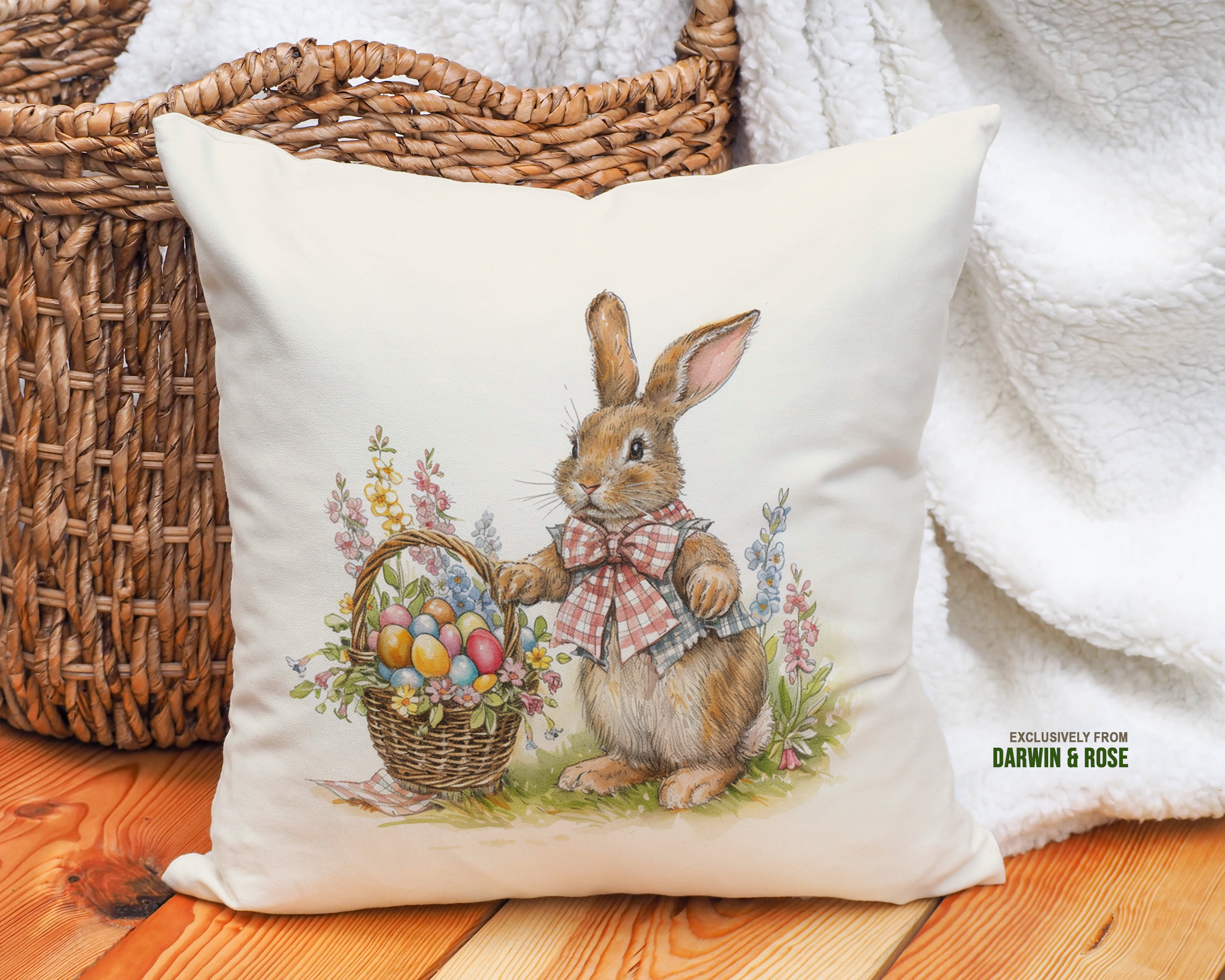 Easter Bunny Rustic Charm Throw Pillow – Vintage Spring Home Décor