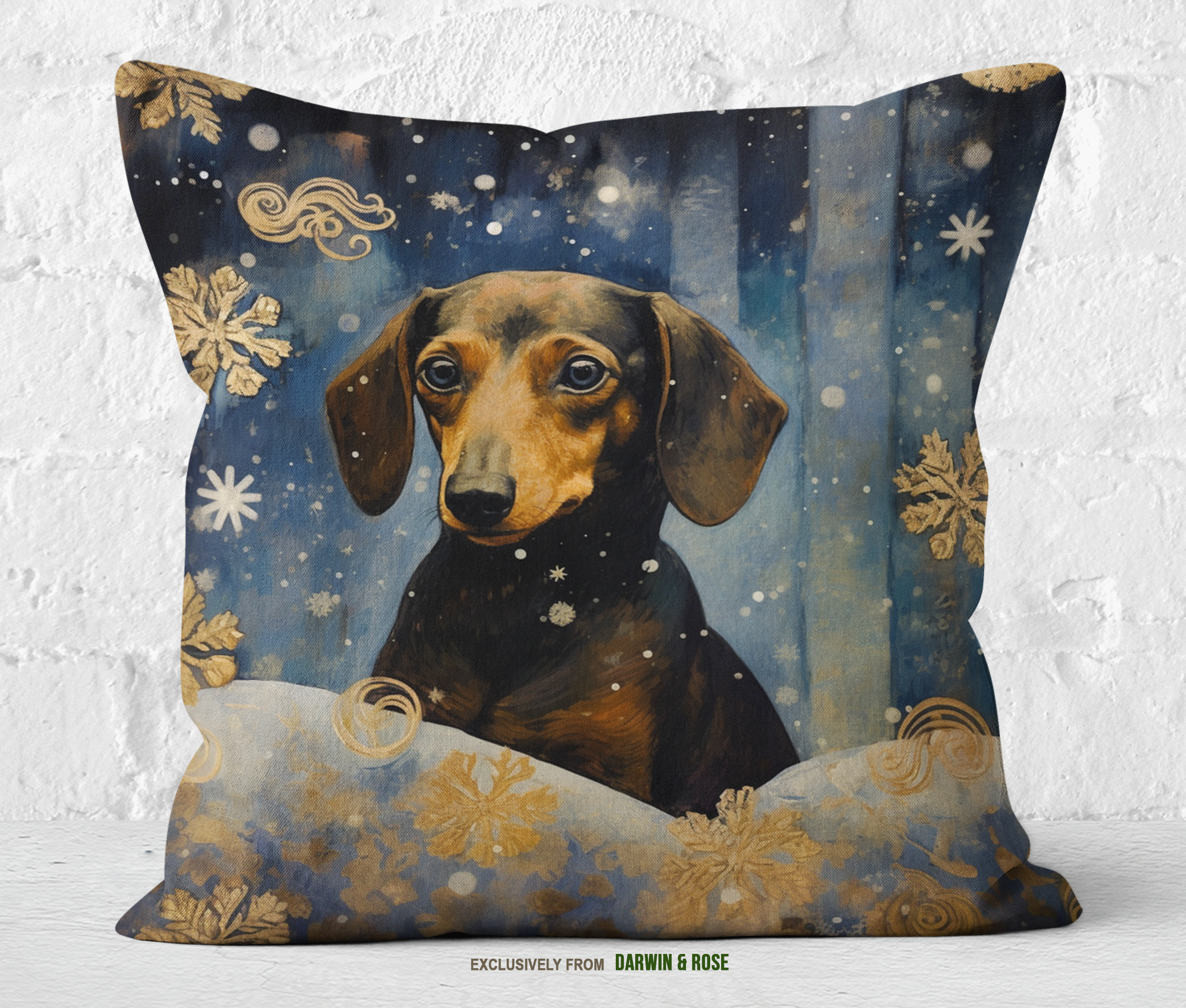 Dachshund Winter Wonderland Throw Pillow – Modern Holiday Décor