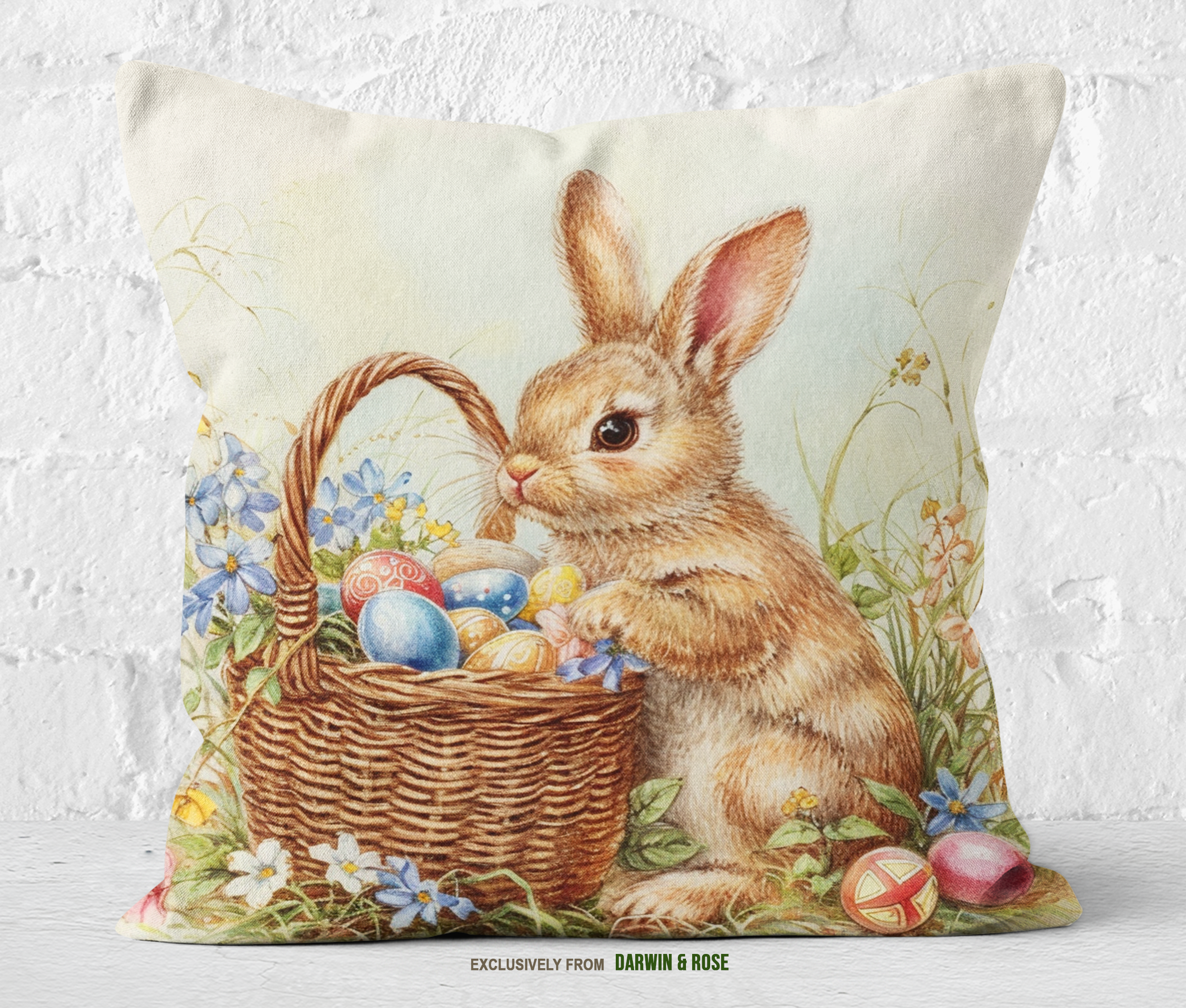 Easter Bunny with Spring Florals Throw Pillow - Rustic Farmhouse Decor