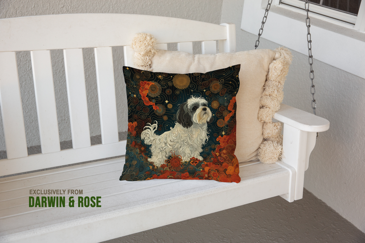Starry Night Lhasa Apso Boho Throw Pillow – Whimsical Canine Home Décor