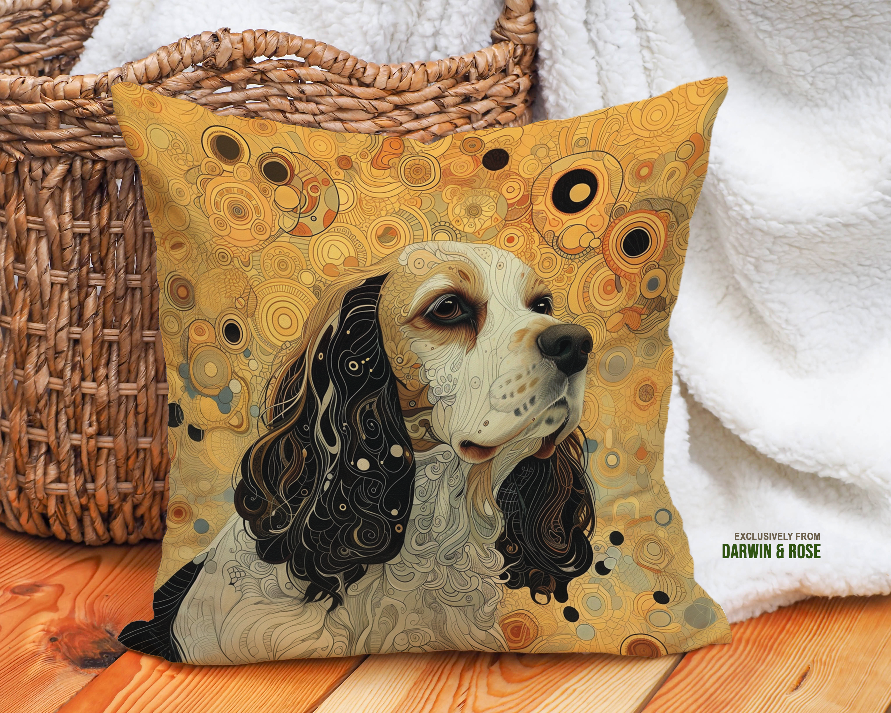 Art Deco Cocker Spaniel Throw Pillow - Warm Boho Style