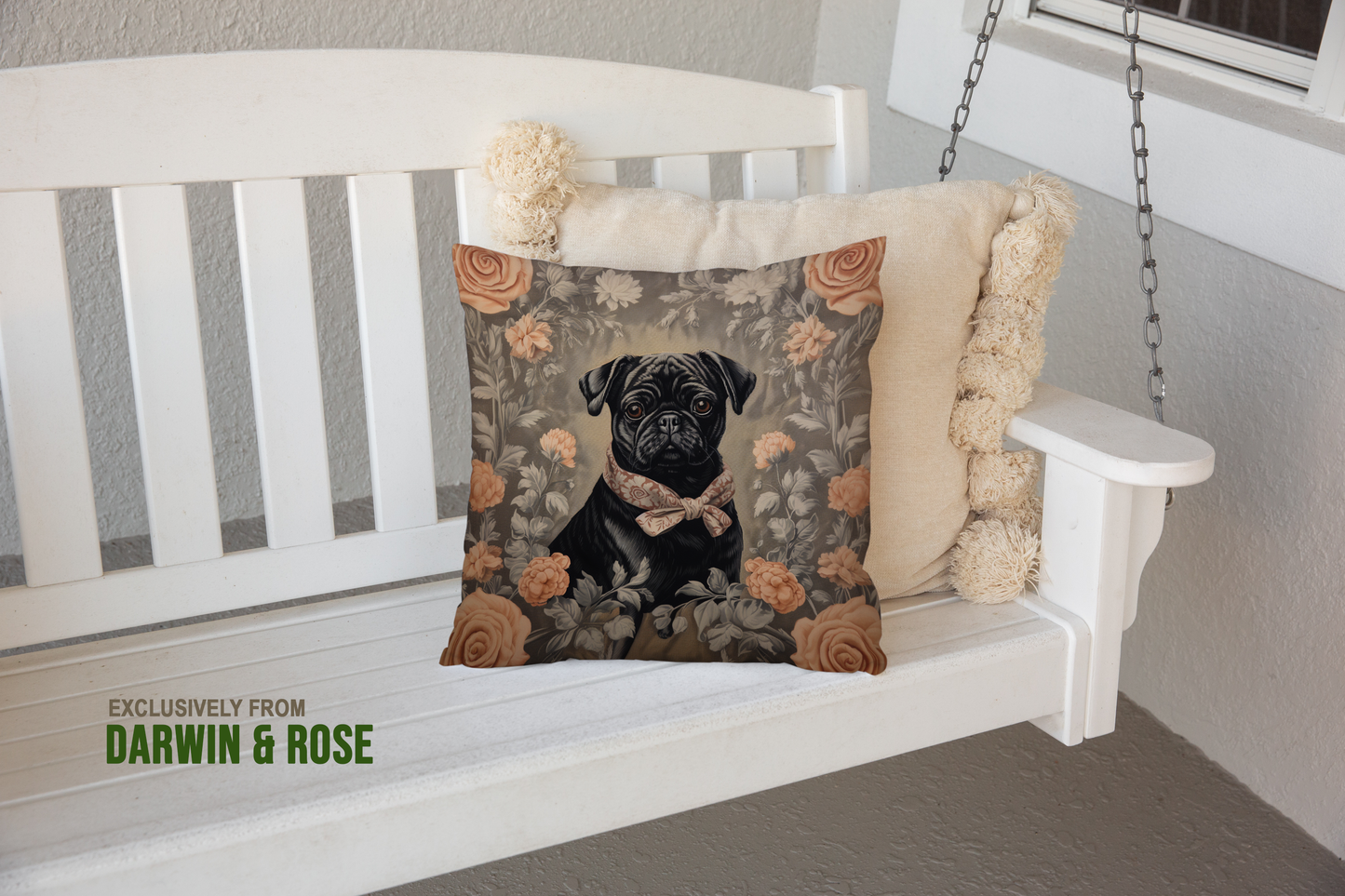 Elegant Pug-Inspired Floral Throw Pillow for Modern Home Décor