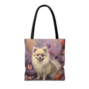 Charming Pomeranian Tote Bag with Elegant Floral Design