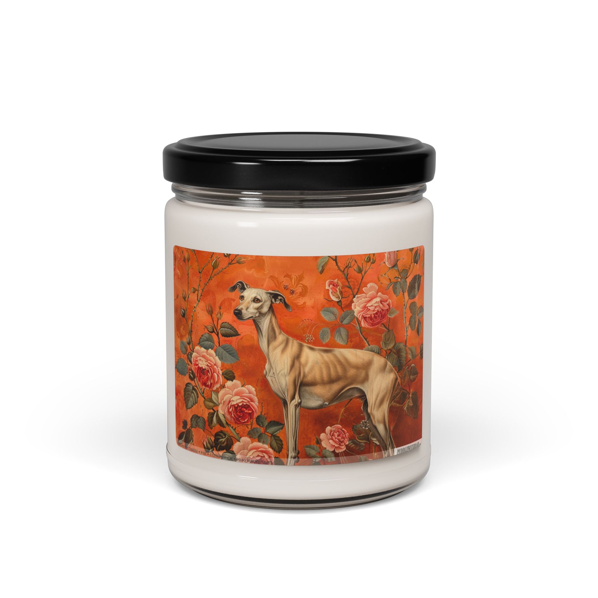 Refined Whippet Candle – Vintage Floral Art Memorial Gift