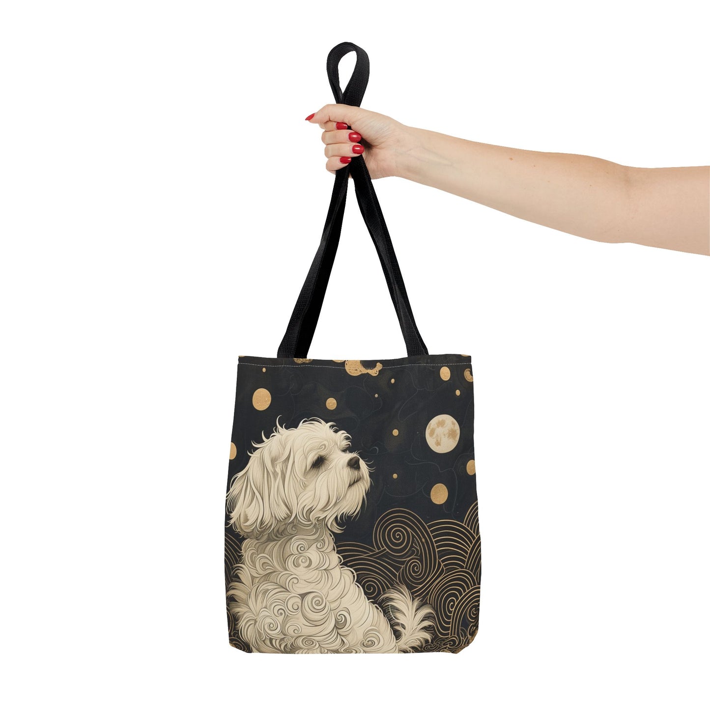 Maltese Moonlit Elegance Tote Bag, Artistic Dog Lover's Gift