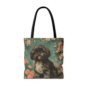 Shih Tzu Elegance Floral Tote Bag – Artistic Dog Lover’s Delight