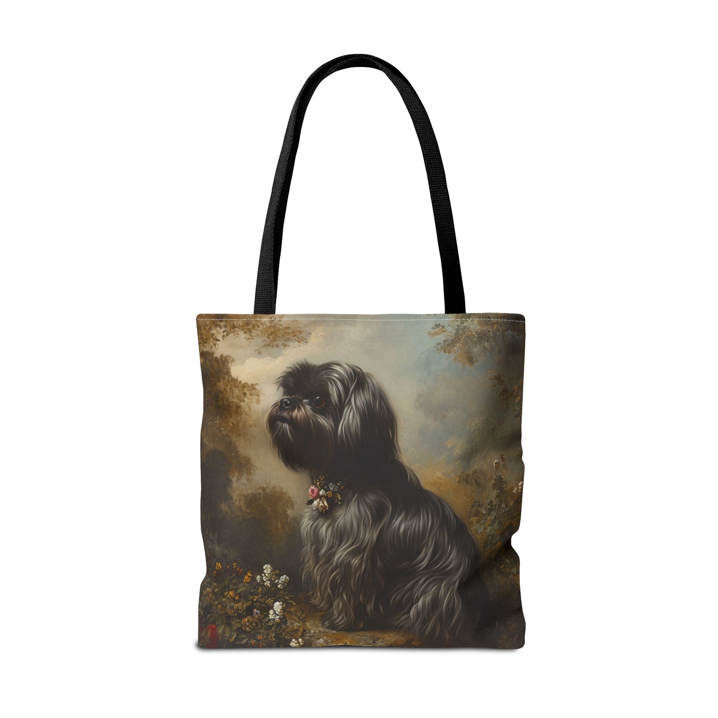 Elegant Shih Tzu Portrait Tote Bag, Vintage Floral Canvas for Dog Lovers