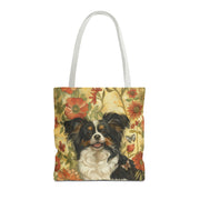 Papillon Dog Floral Canvas Tote Bag, Cute and Eco-Friendly Gift