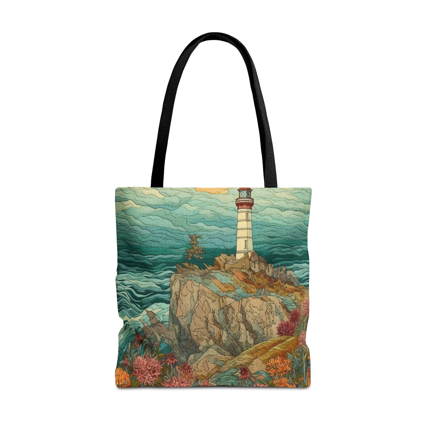 Coastal Lighthouse Art Canvas Tote Bag, Eco-Friendly Beach Essential