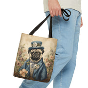 Elegant Pug Aristocrat Tote Bag - Stylish Floral Canvas Shopping Bag