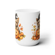 Yorkie Halloween Mug with Witch Hat and Pumpkin Design