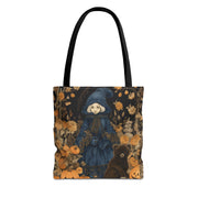 Enchanting Harvest Witch Tote Bag with Autumn Bear Scene