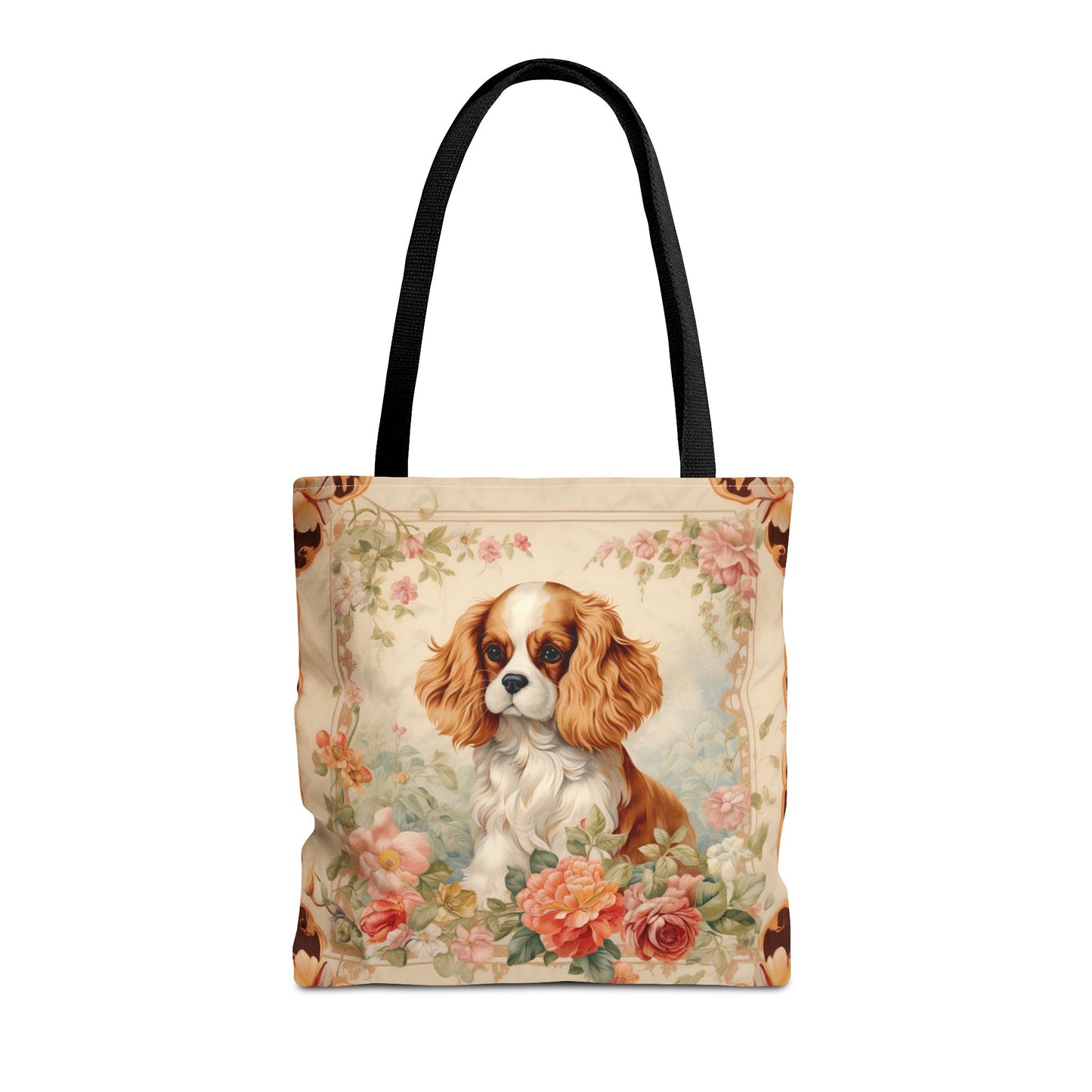 Cavalier Spaniel Canvas Tote Bag with Floral Design, Eco-Friendly Gift