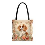 Cavalier Spaniel Canvas Tote Bag with Floral Design, Eco-Friendly Gift