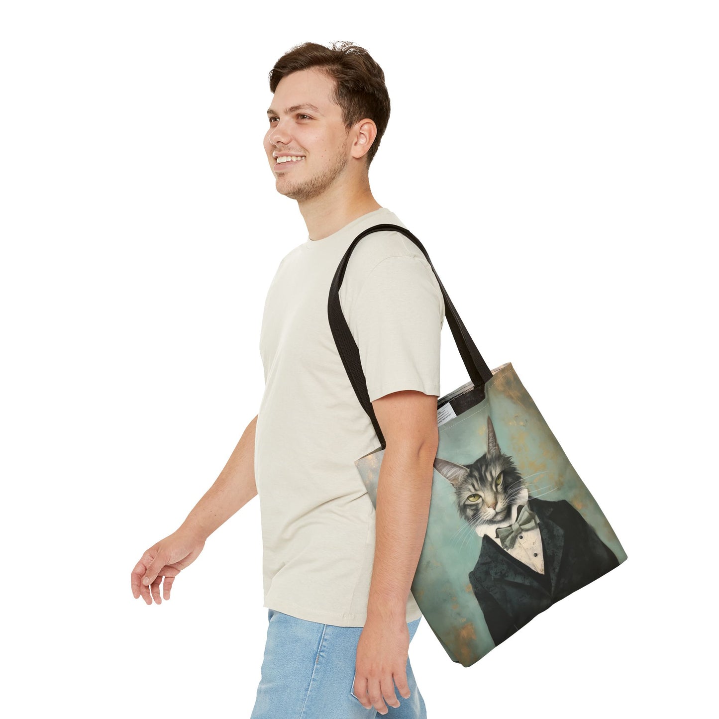 Elegant Cat Canvas Tote Bag with Tuxedo Art, Stylish Gift for Cat Lovers