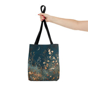 Nocturnal Bloom Crescent Moon Canvas Tote Bag, Floral Eco-Friendly Gift