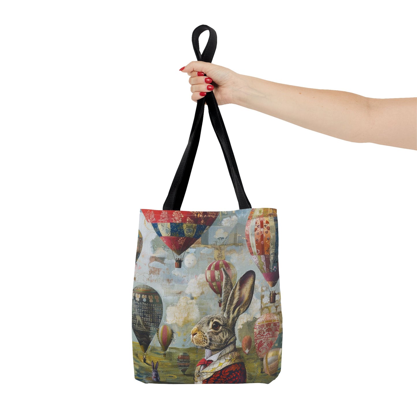 Whimsical Bunny and Hot Air Balloons Tote Bag, Artistic Eco-Friendly Design