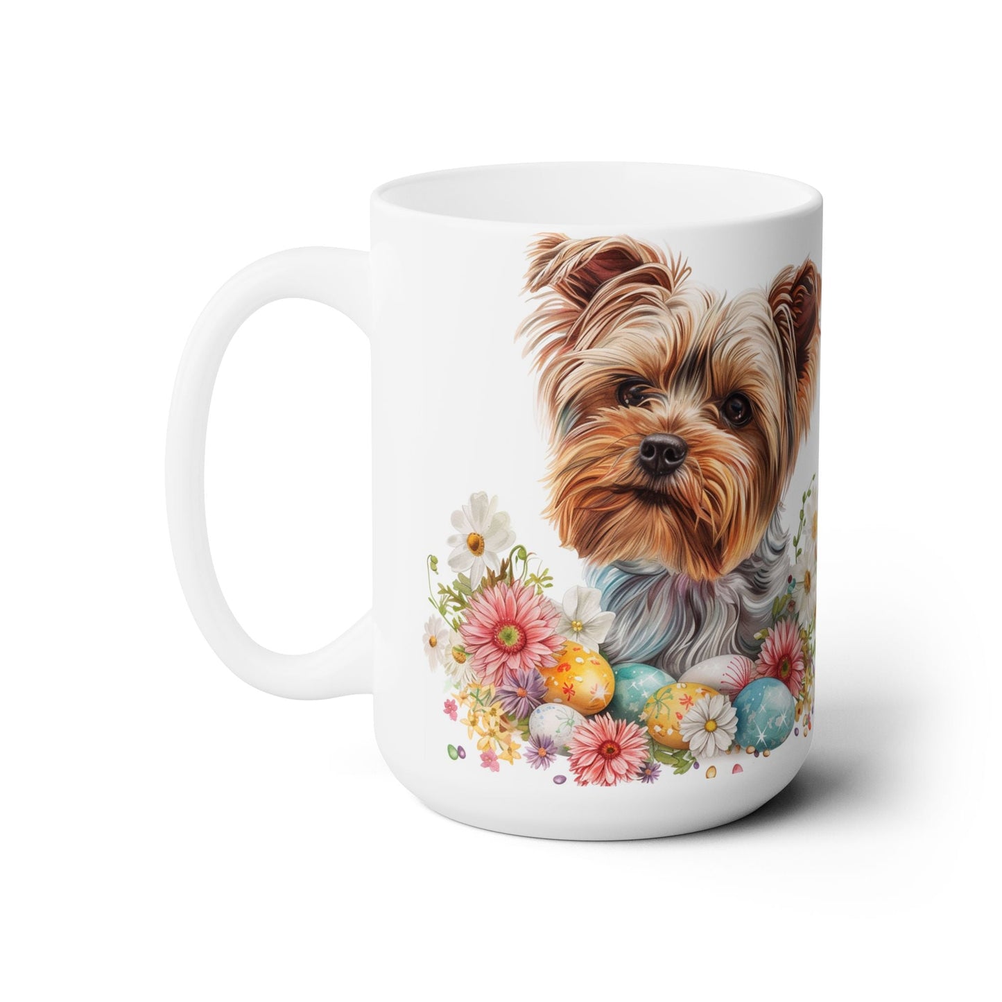 Yorkshire Terrier Easter Mug with Colorful Floral Design