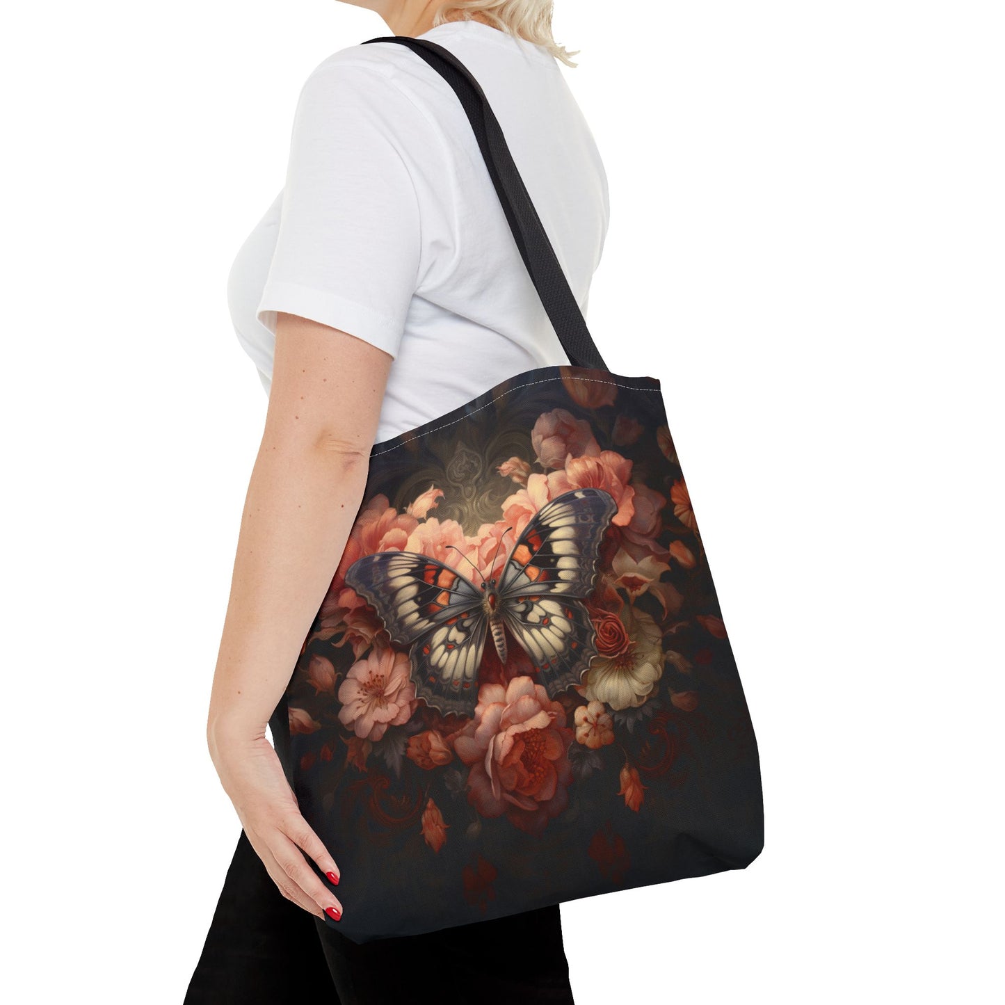 Butterfly Elegance Floral Tote Bag, Eco-Friendly Carry-All for Nature Lovers