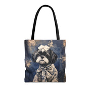 Shih Tzu Elegance Tote Bag, Floral Canvas, Stylish Dog Lover Gift