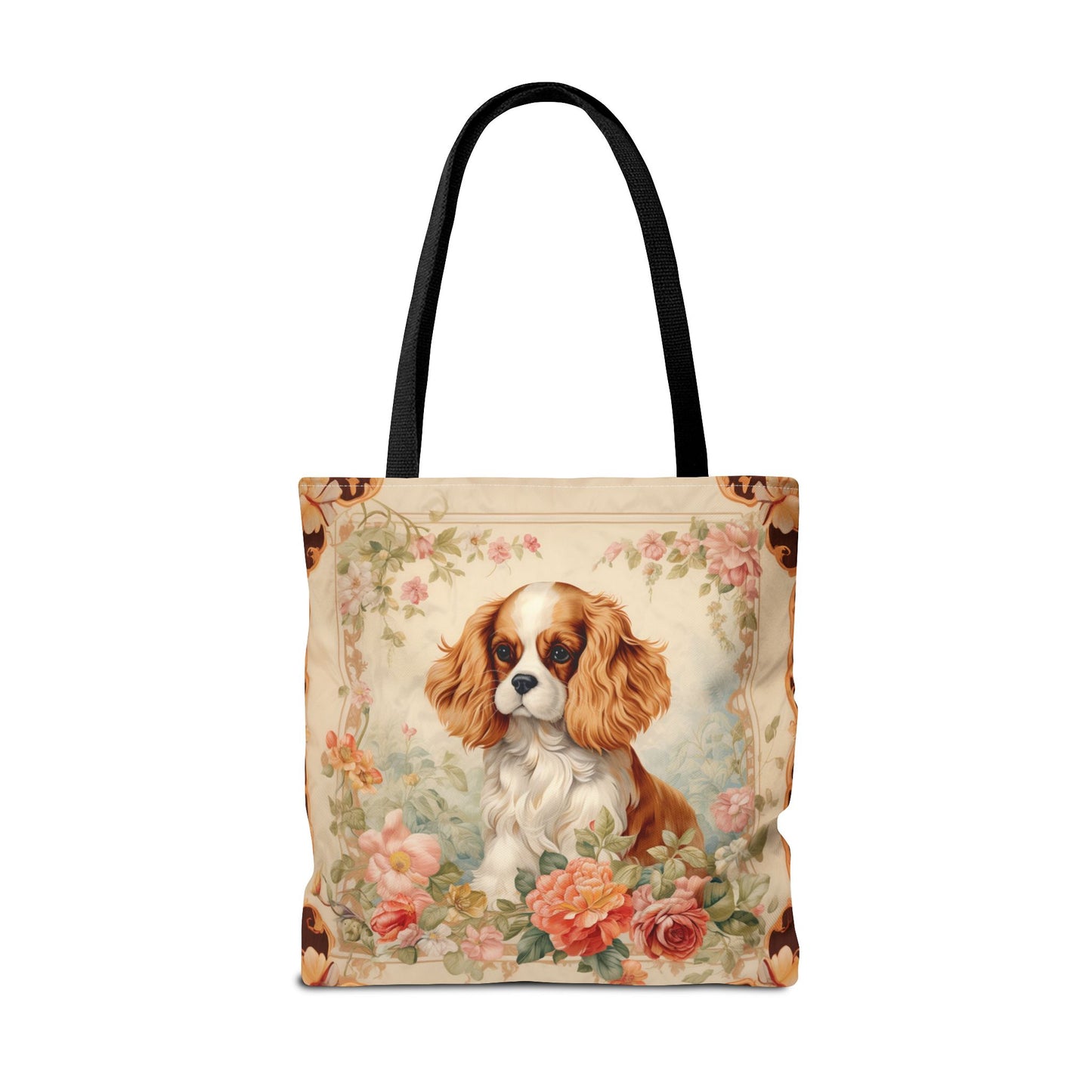 Cavalier Spaniel Canvas Tote Bag with Floral Design, Eco-Friendly Gift