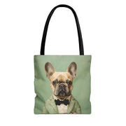 Dapper French Bulldog Tote Bag – Vintage Green, Eco-Friendly Canvas