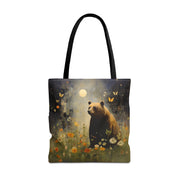 Bear in Moonlit Meadow Tote Bag, Eco-Friendly Nature Lover Gift