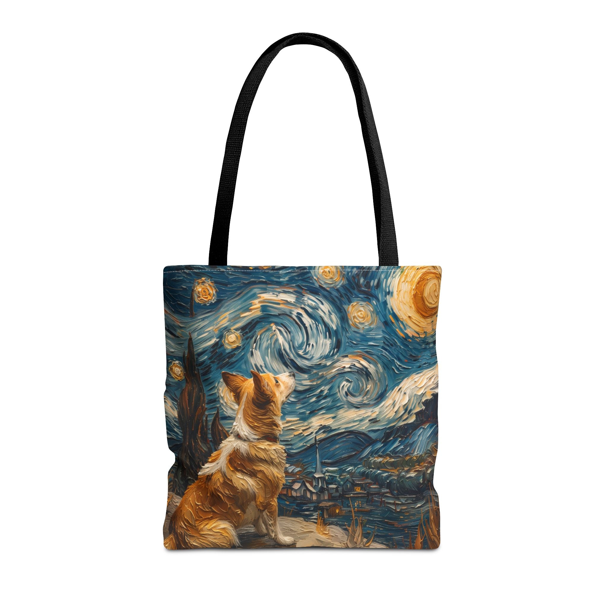 Starry Night Corgi Canvas Tote Bag - Artistic Dog Lover Gift