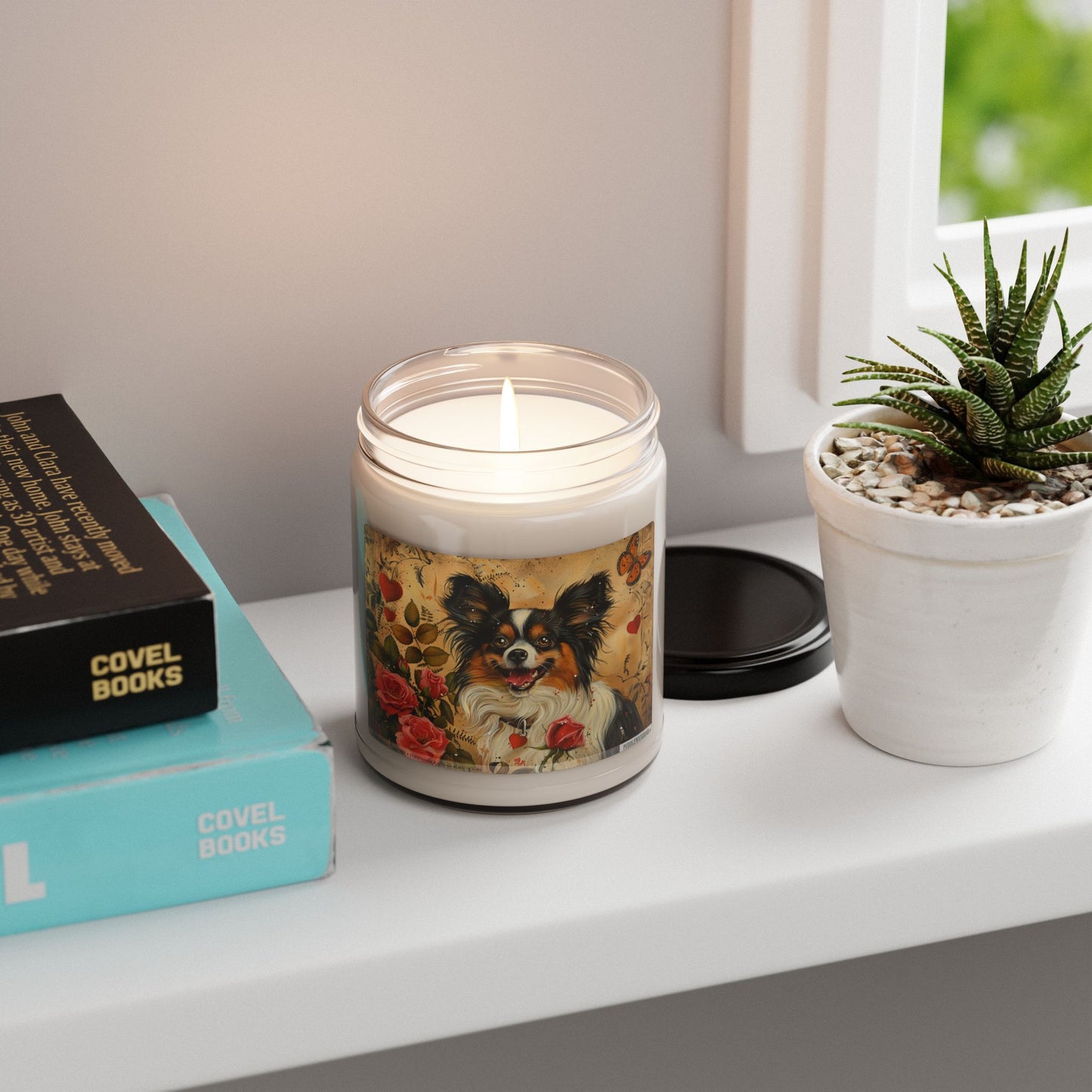 Papillon Dog Candle – Vintage Art Soy Candle for Pet Lovers