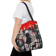 Parisian Romance Tote Bag with Silhouette Scene, Eco-Friendly Canvas