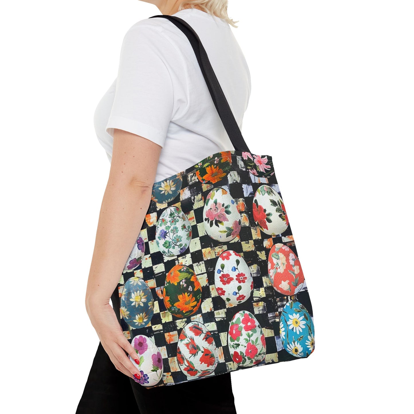 Floral Easter Egg Tote Bag, Eco-Friendly Canvas for Spring Outings