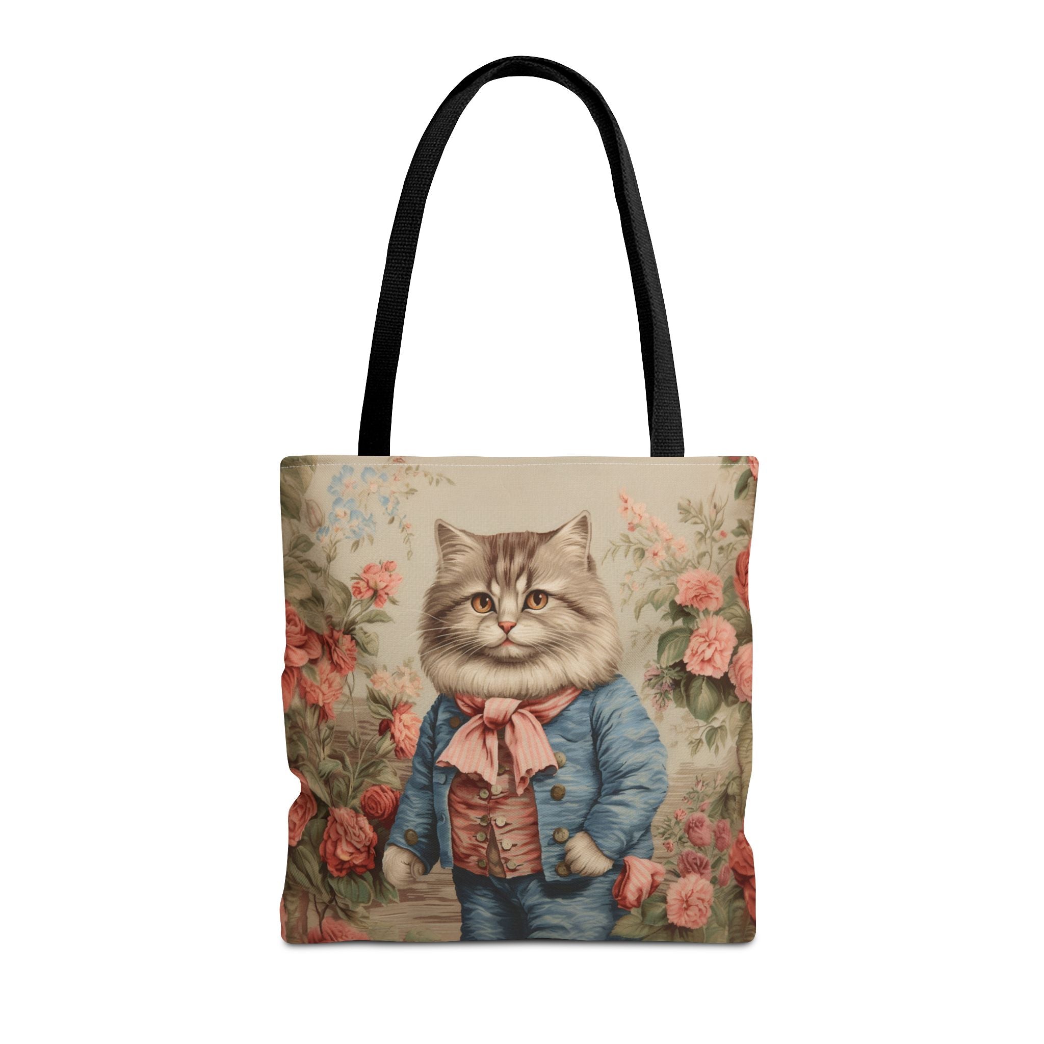 Whimsical Victorian Cat Tote Bag, Floral Eco-Friendly Canvas Bag