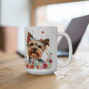 Yorkie Lover's Floral Coffee Mug - Yorkshire Terrier Artwork Gift