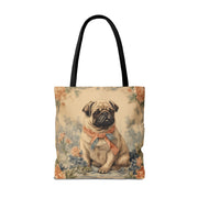 Pug Charm Floral Tote Bag – Eco-Friendly Canvas for Dog Lovers