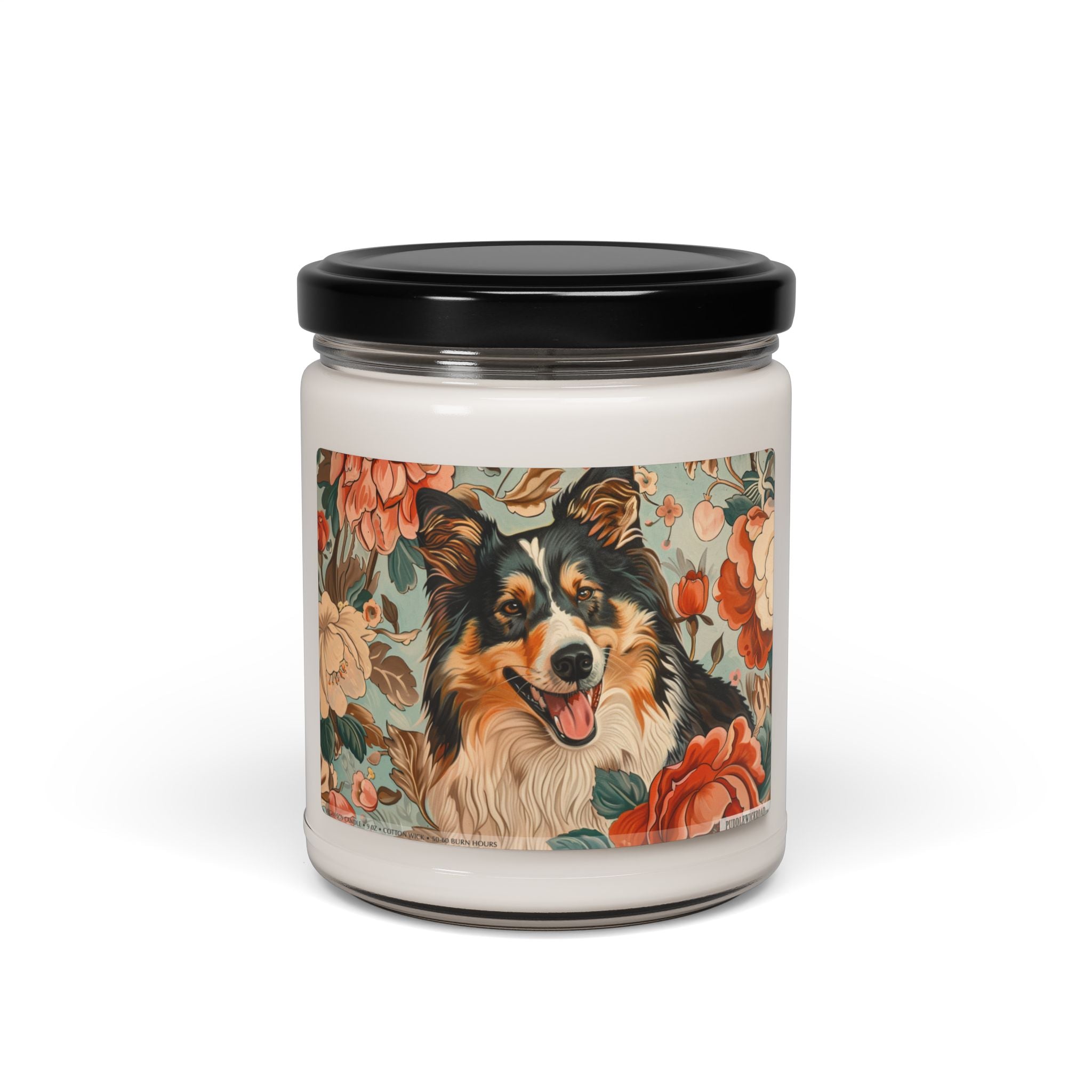 Collie Candle – Vintage Floral Soy Candle, Dog Lover Gift