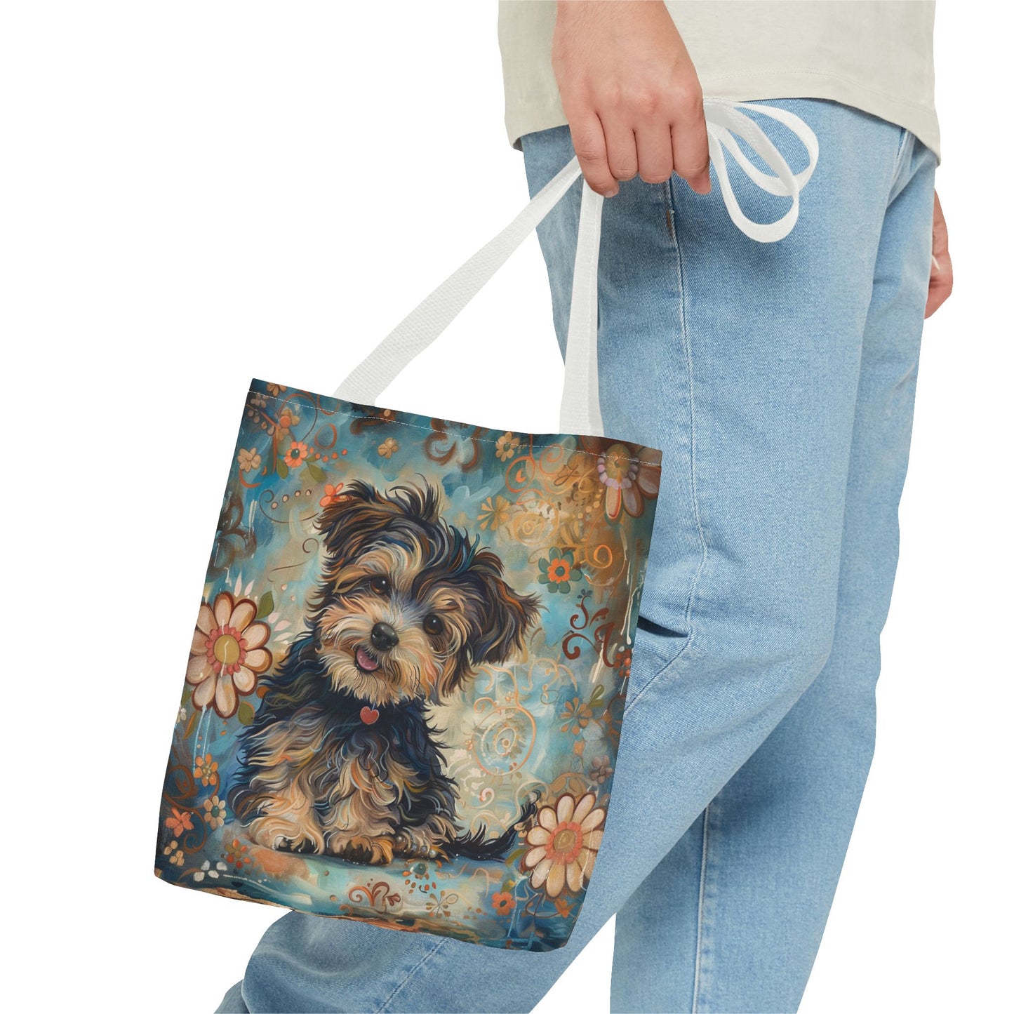 Yorkipoo Floral Charm Tote Bag, Artistic Eco-Friendly Dog Lover Gift