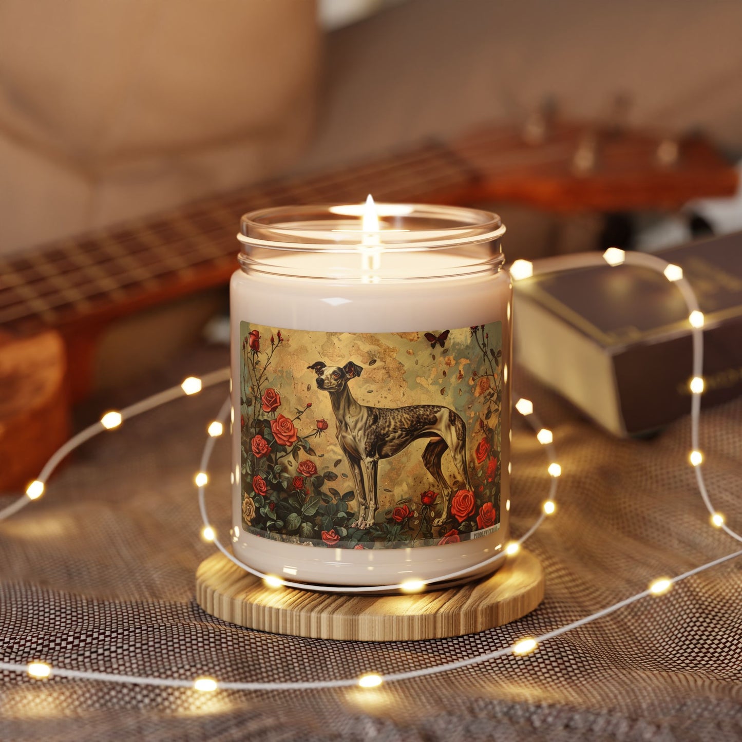 Whippet Rose Garden Candle – Vintage Art Dog Lover Gift