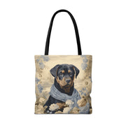 Elegant Rottweiler Tote Bag – Floral Canvas Design, Perfect Gift