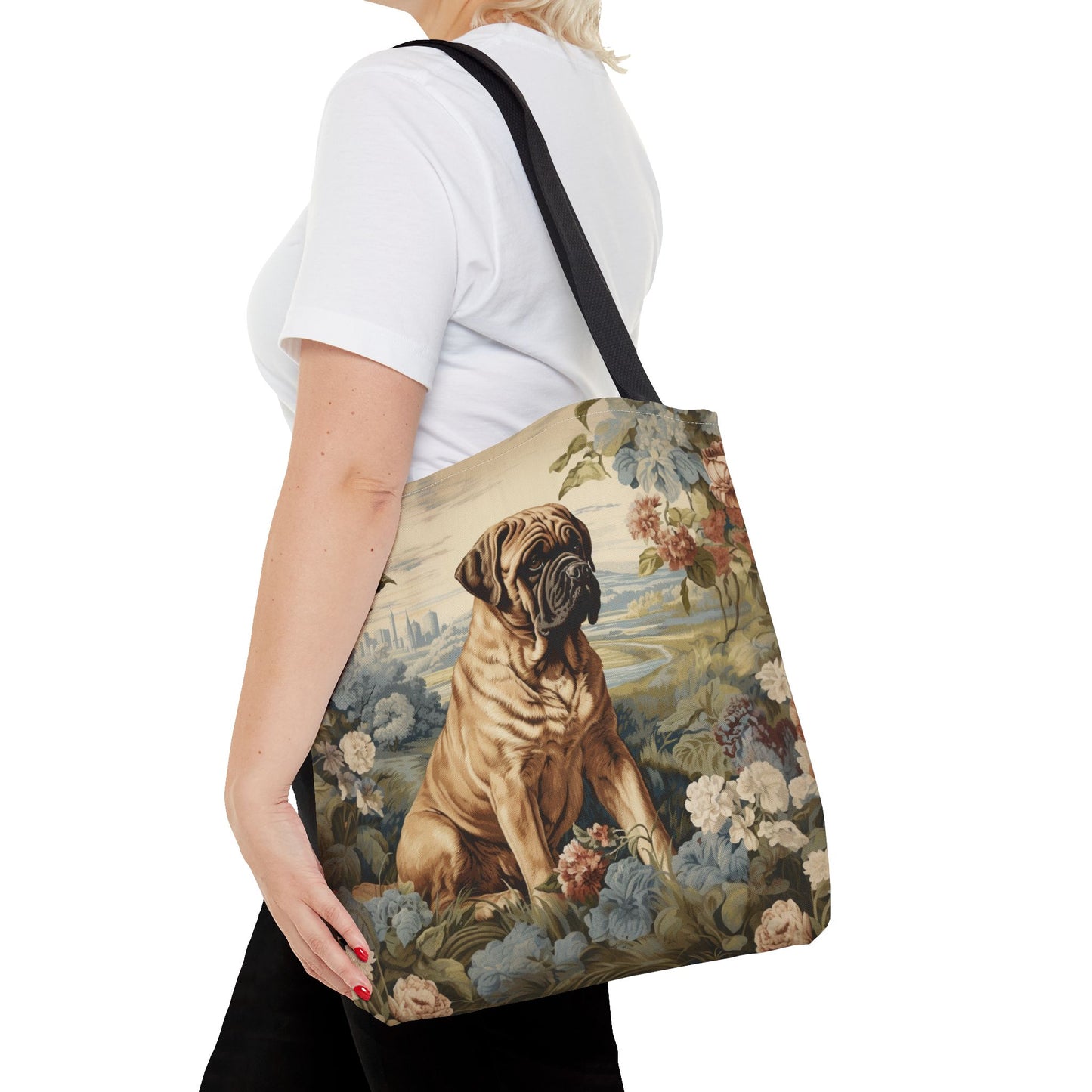 Majestic Mastiff Floral Canvas Tote Bag, Eco-Friendly Dog Lover Gift