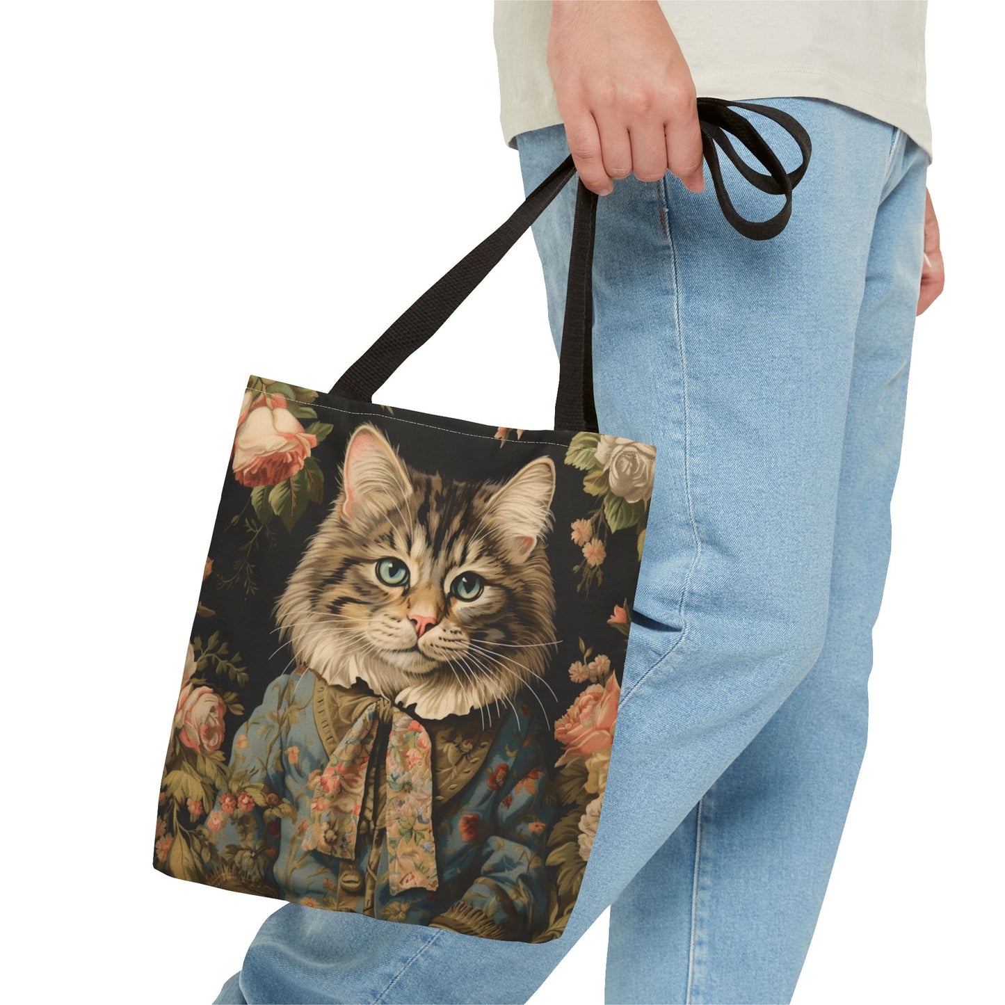 Stylish Victorian Cat Floral Tote Bag - Eco-Friendly and Reusable