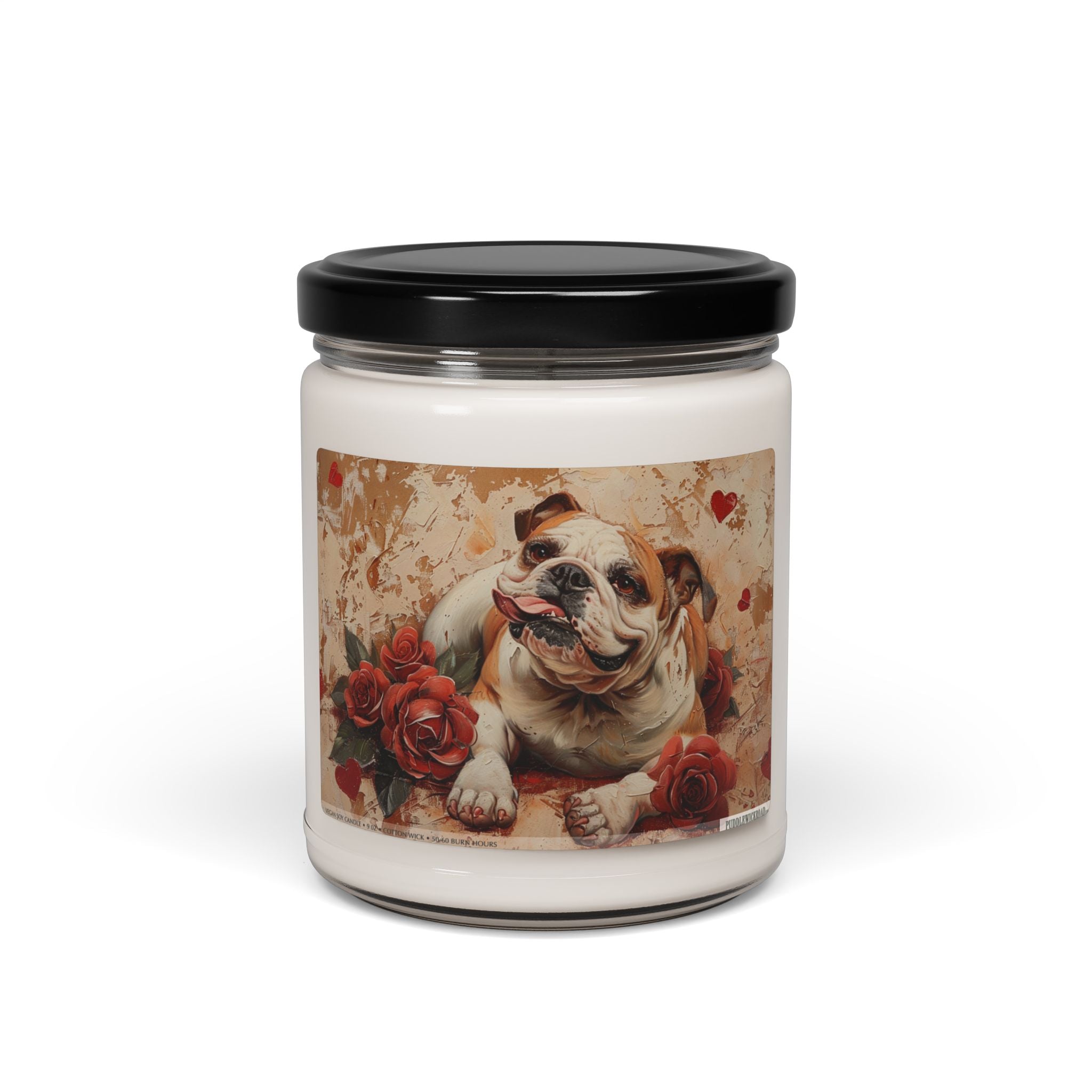 Charming Bulldog Candle – Vintage Rose Design for Pet Lovers