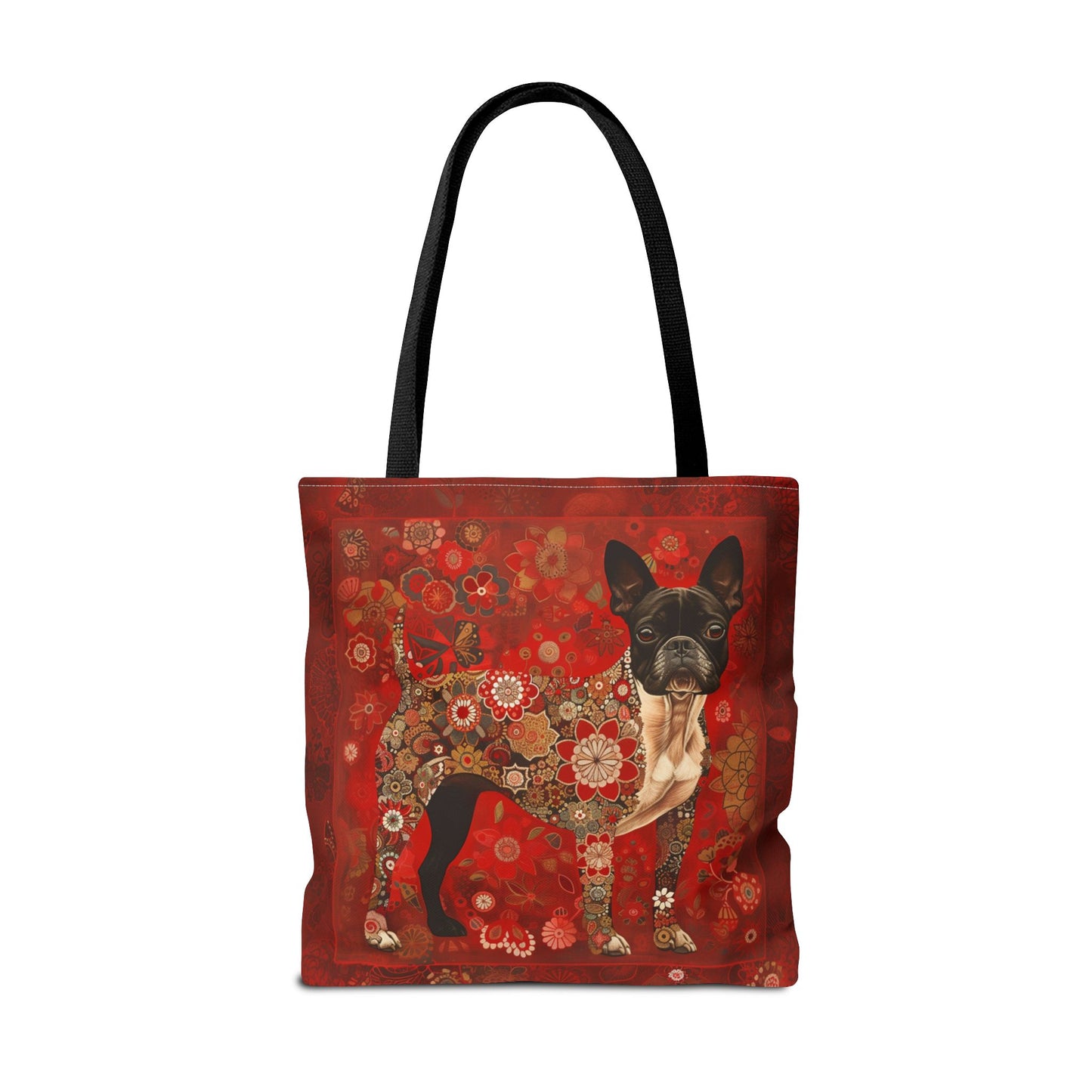 Boston Terrier Floral Tote Bag - Vibrant Red Design for Dog Lovers