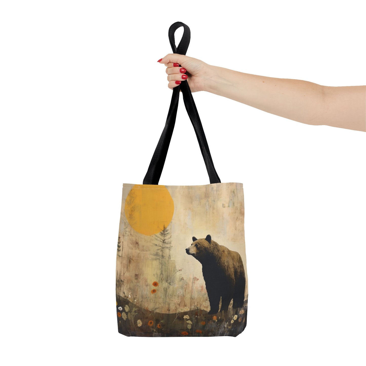 Rustic Bear Sunset Tote Bag, Eco-Friendly Canvas for Nature Lovers