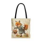 Vintage Easter Fox Tote Bag, Charming Canvas Shopping Gift Bag