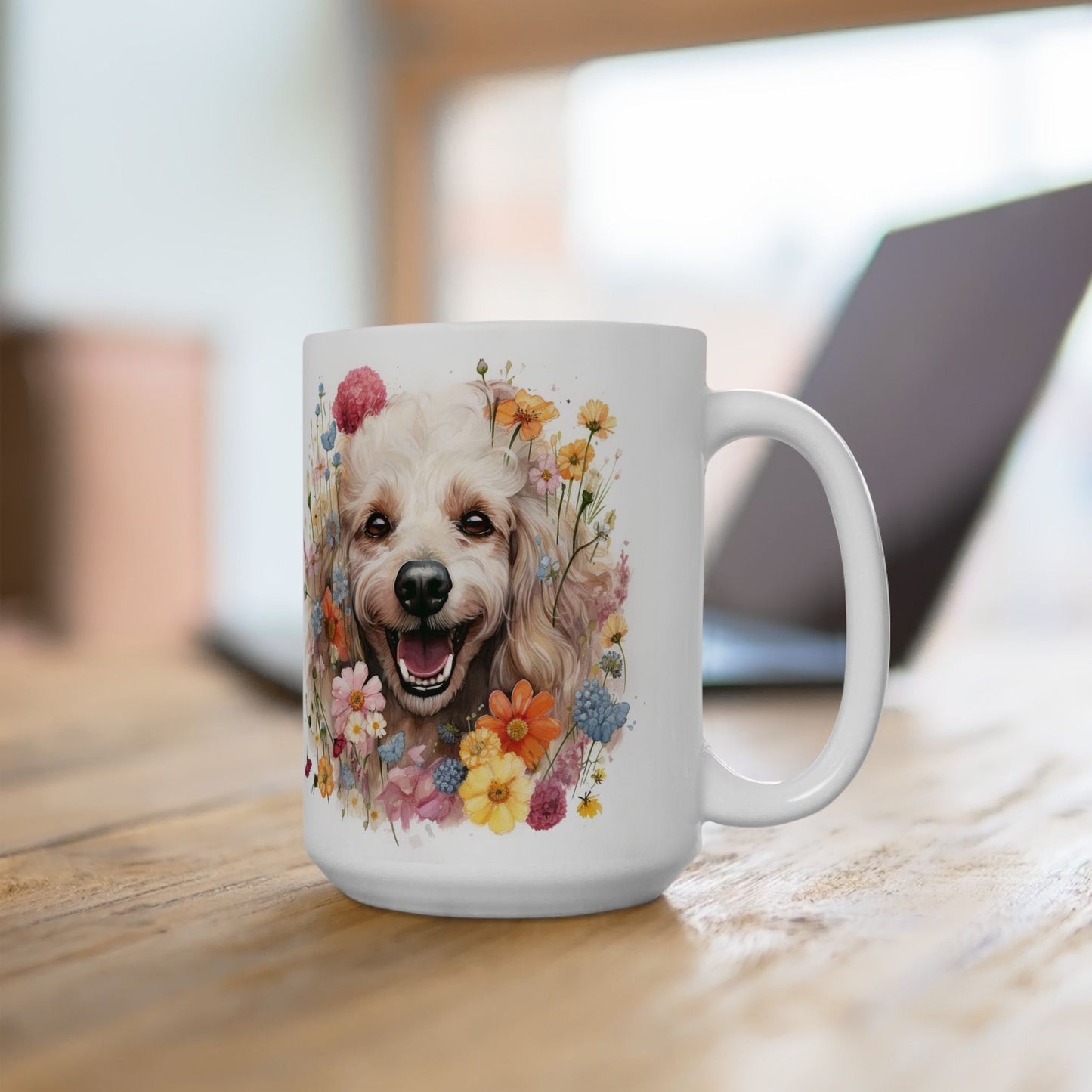 Poodle Bloom Mug - Adorable Poodle Art with Colorful Flowers