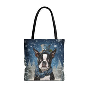 Winter Wonderland Boston Terrier Tote Bag – Festive Eco-Friendly Design