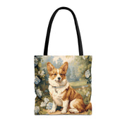 Charming Pembroke Corgi Canvas Tote Bag, Floral Eco-Friendly Design